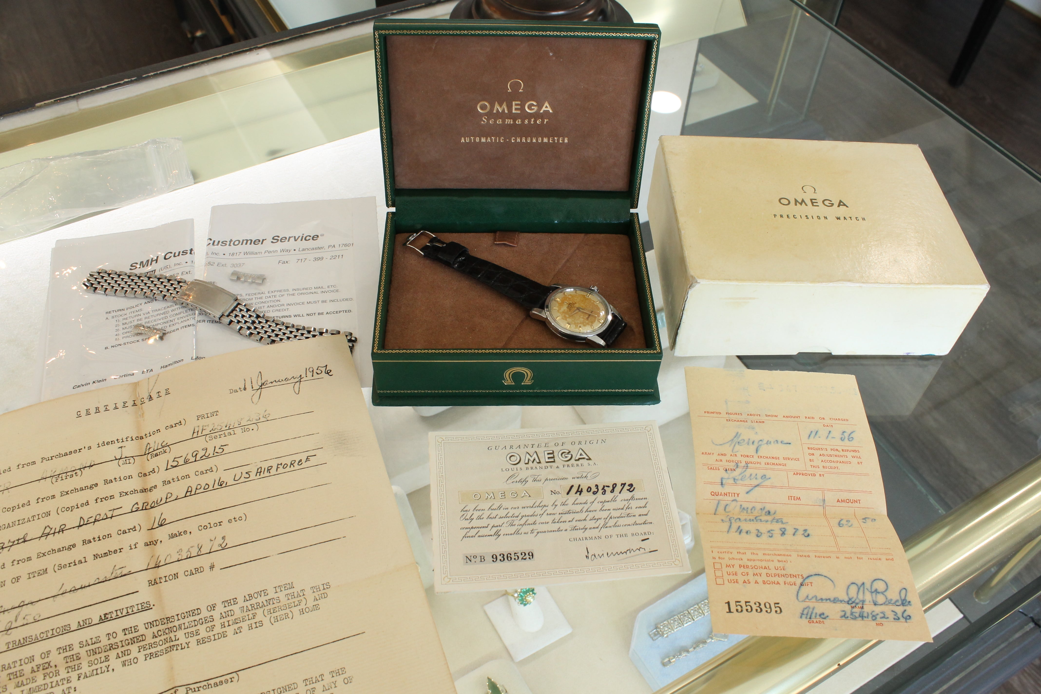 Vintage 1954 Omega Seamaster Chronometer Bumper Watch Original Box Papers Set