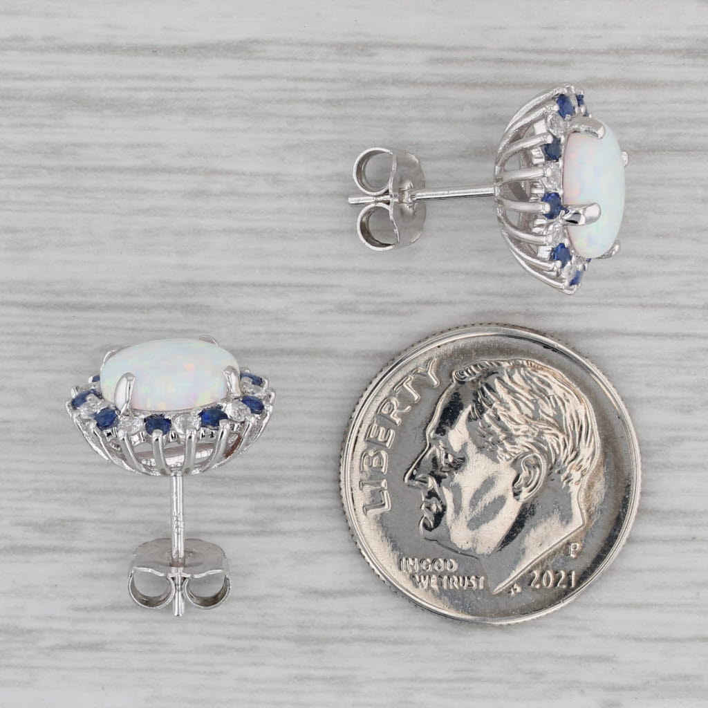 Gray Lab Created Opal Lab Created Sapphire Halo Earrings Sterling Silver Studs