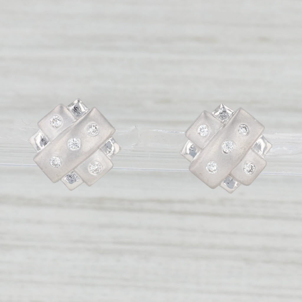 Light Gray 0.18ctw Diamond Square Stud Earrings 14k White Gold Studs