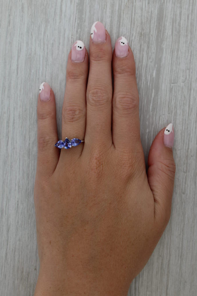 2.10ctw Pear Tanzanite 3-Stone Ring 10k White Gold Size 8.25
