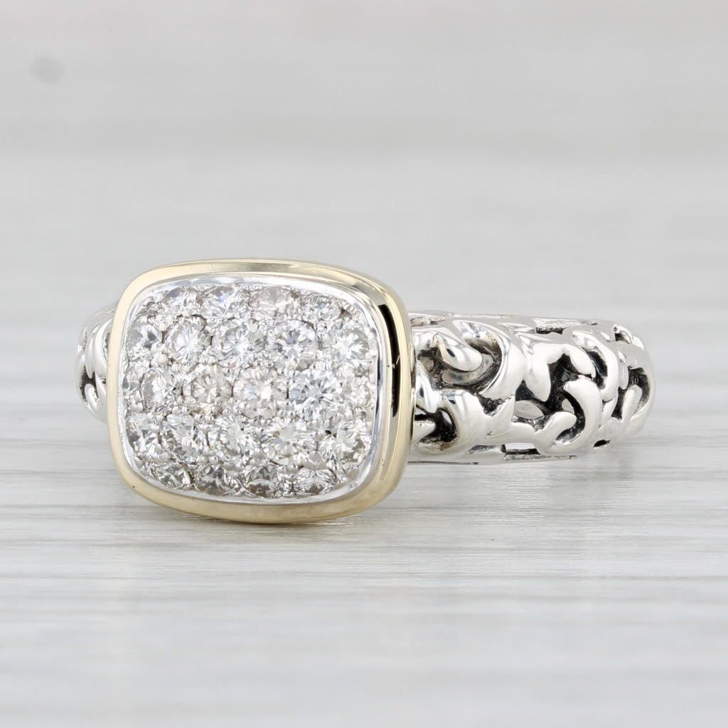 Light Gray 0.50ctw Diamond Cluster Floral Ring Sterling Silver 14k Gold Size 6 Ornate