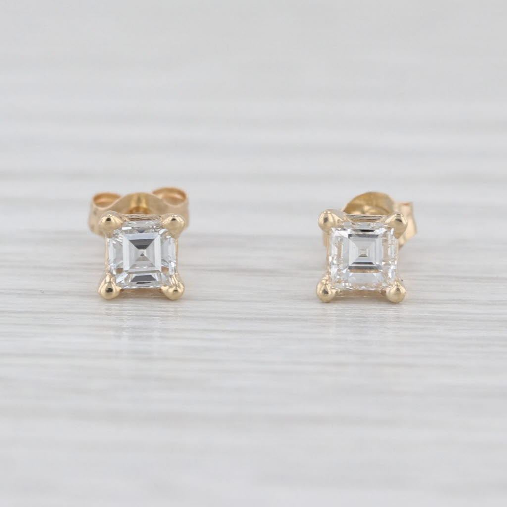 0.36ctw Square Diamond Solitaire Stud Earrings 14k Yellow Gold Studs VS2 G-H