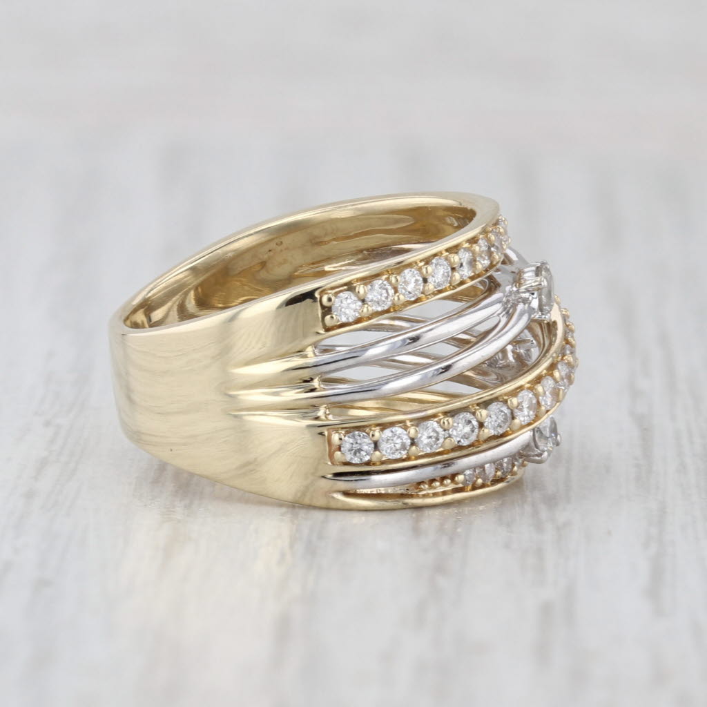 0.90ctw Diamond Multiband Ring 10k White Yellow Gold Size 7 Cocktail