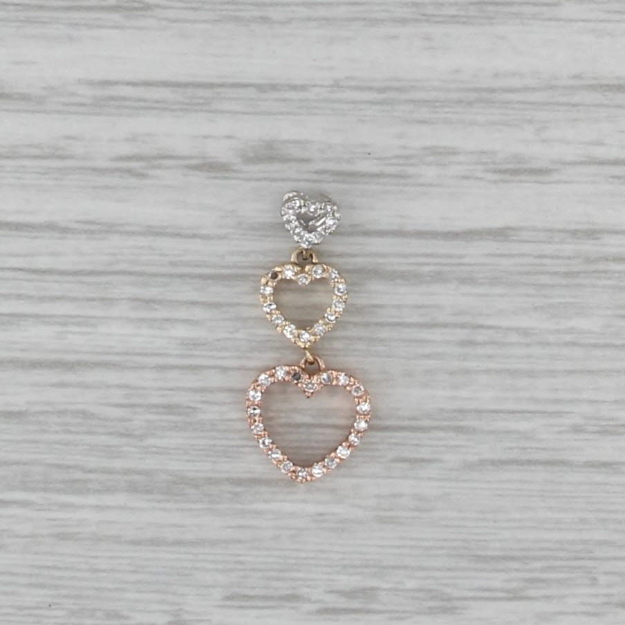 0.14ctw Diamond Journey Hearts Pendant 14k White Yellow Rose Gold Drop