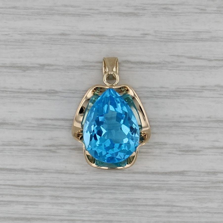 10.70ct Blue Topaz Pear Abstract Frame Pendant 14k Yellow Gold