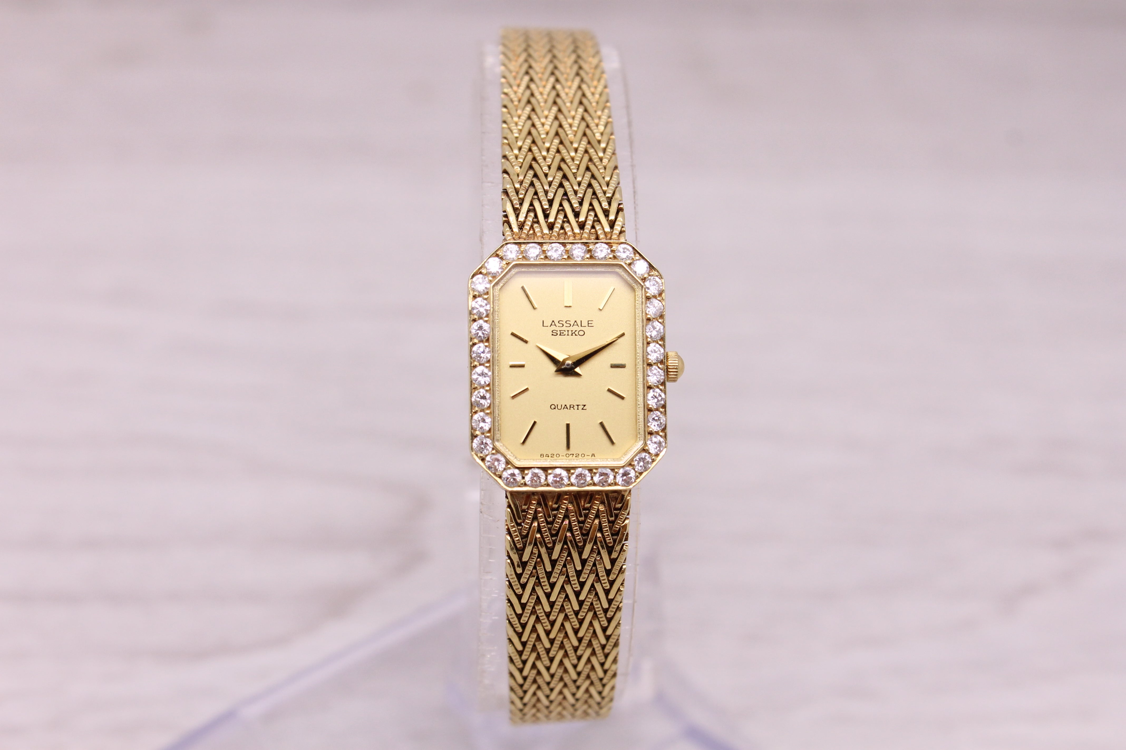 Thistle Vintage c1990 Seiko Lassale 14k Yellow Gold Ladies Quartz Watch w/ Diamond Bezel