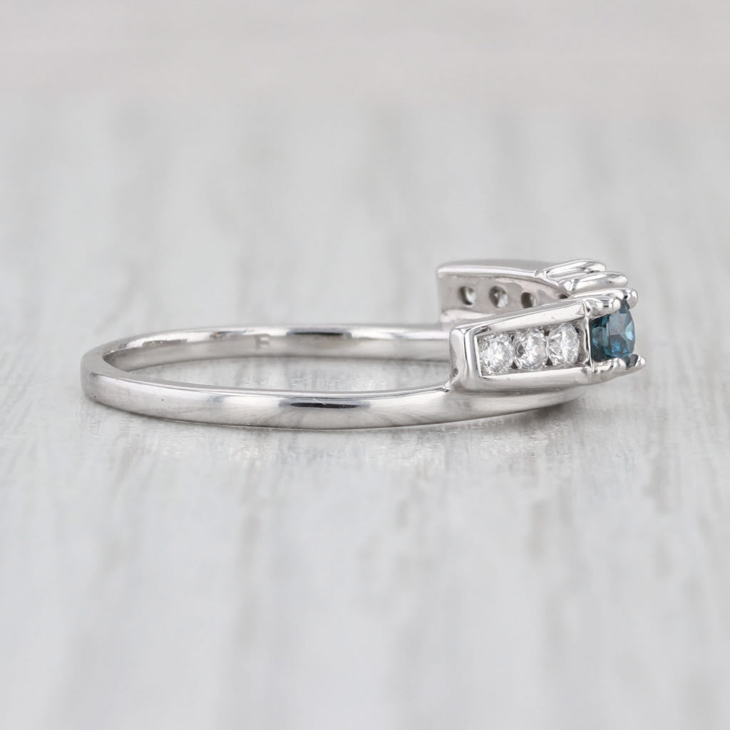 0.44ctw Blue White Sapphire Wedding Band Guard Ring 14k White Gold Stackable