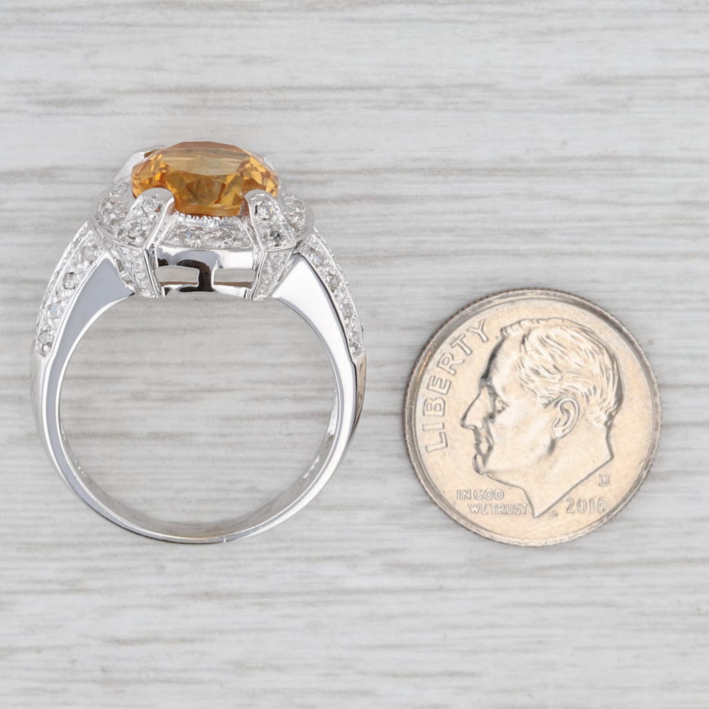 Light Gray 4.11ctw Citrine Diamond Halo Ring 14k White Gold Size 8.75 Cocktail