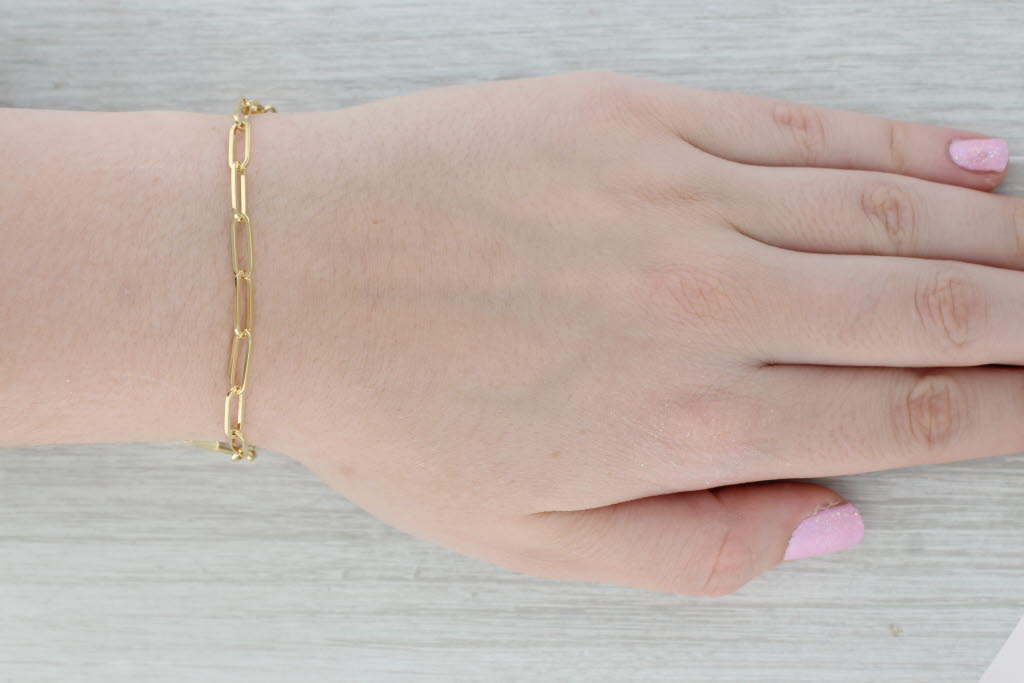 Gray New Paperclip Chain Bracelet 14k Yellow Gold 7 1/4" 4.1mm