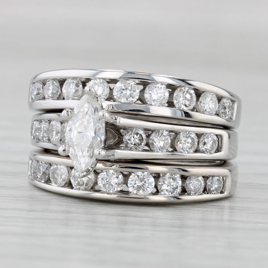 Gray 1.25ctw Engagement Ring Wedding Band 14k White Gold Bridal Set Size 4 3.5