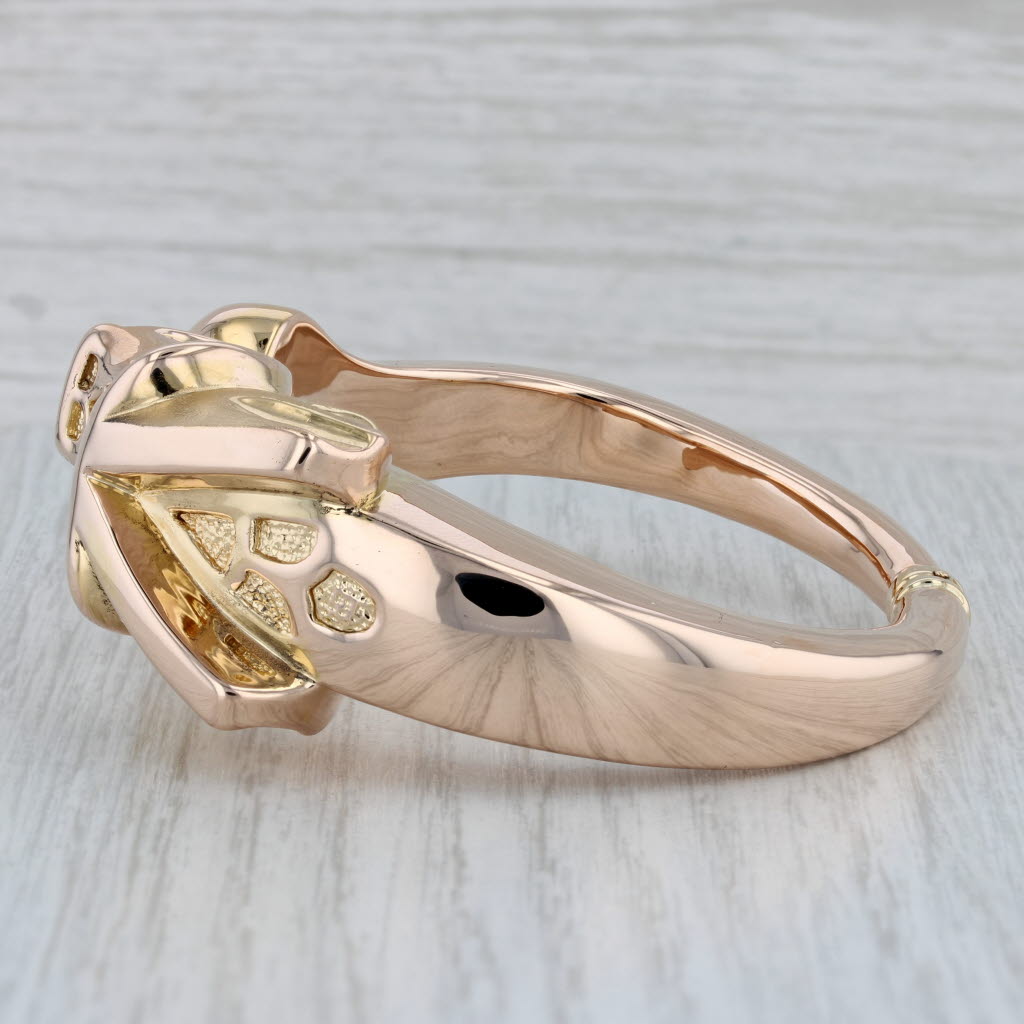 Gray Detailed Dragon Bangle Bracelet 14k Yellow Gold 6.5" Hinged Adjustable Statement