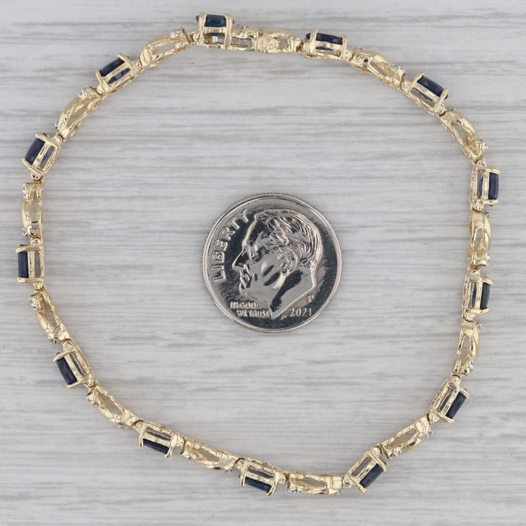 Gray 4.73 ctw Blue Sapphire Diamond 14K Yellow Gold Tennis Bracelet 7"