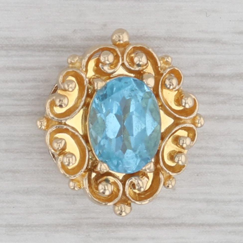 Gray Vintage 1.54ct Blue Topaz Slide Bracelet Charm 14k Yellow Gold