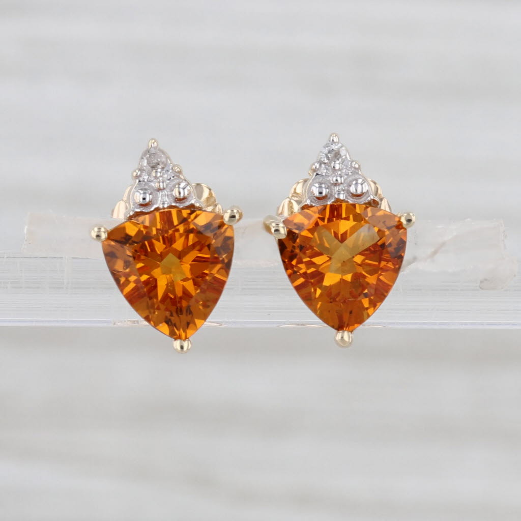 1.82ctw Citrine Diamond Stud Earrings 10k Yellow Gold Trillion Studs