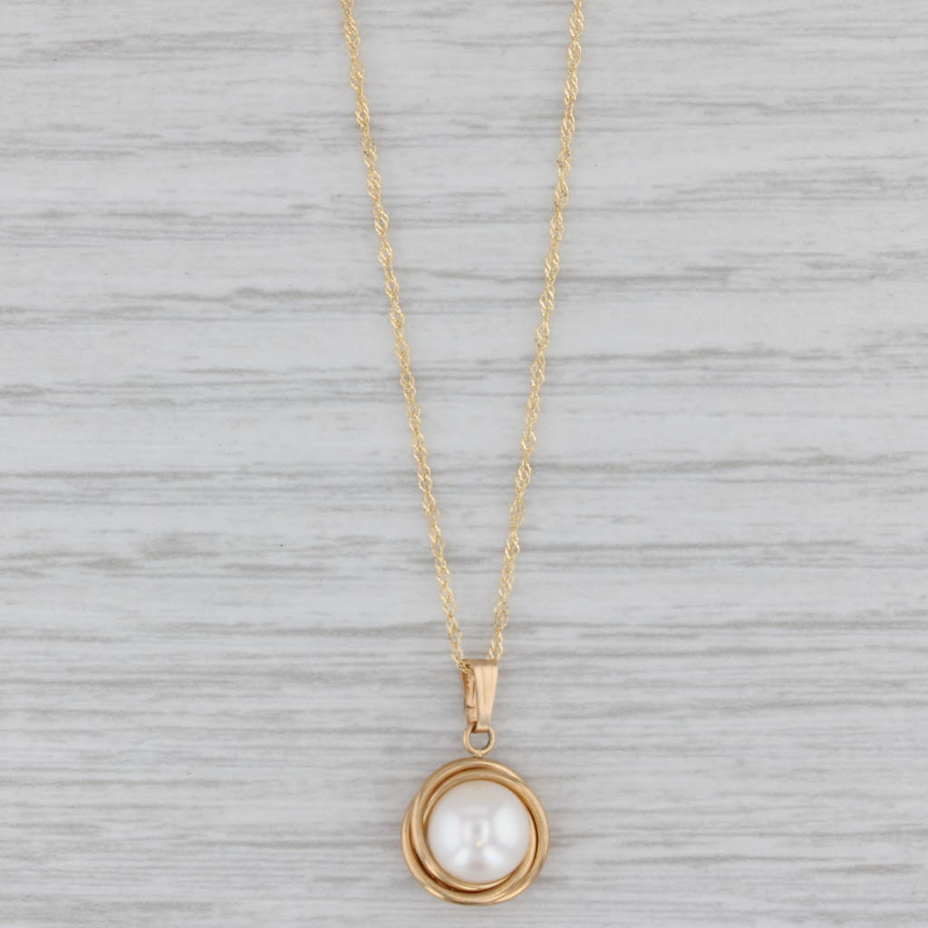 Gray New Cultured Pearl Pendant Necklace 10k Yellow Gold 18" Rope Chain