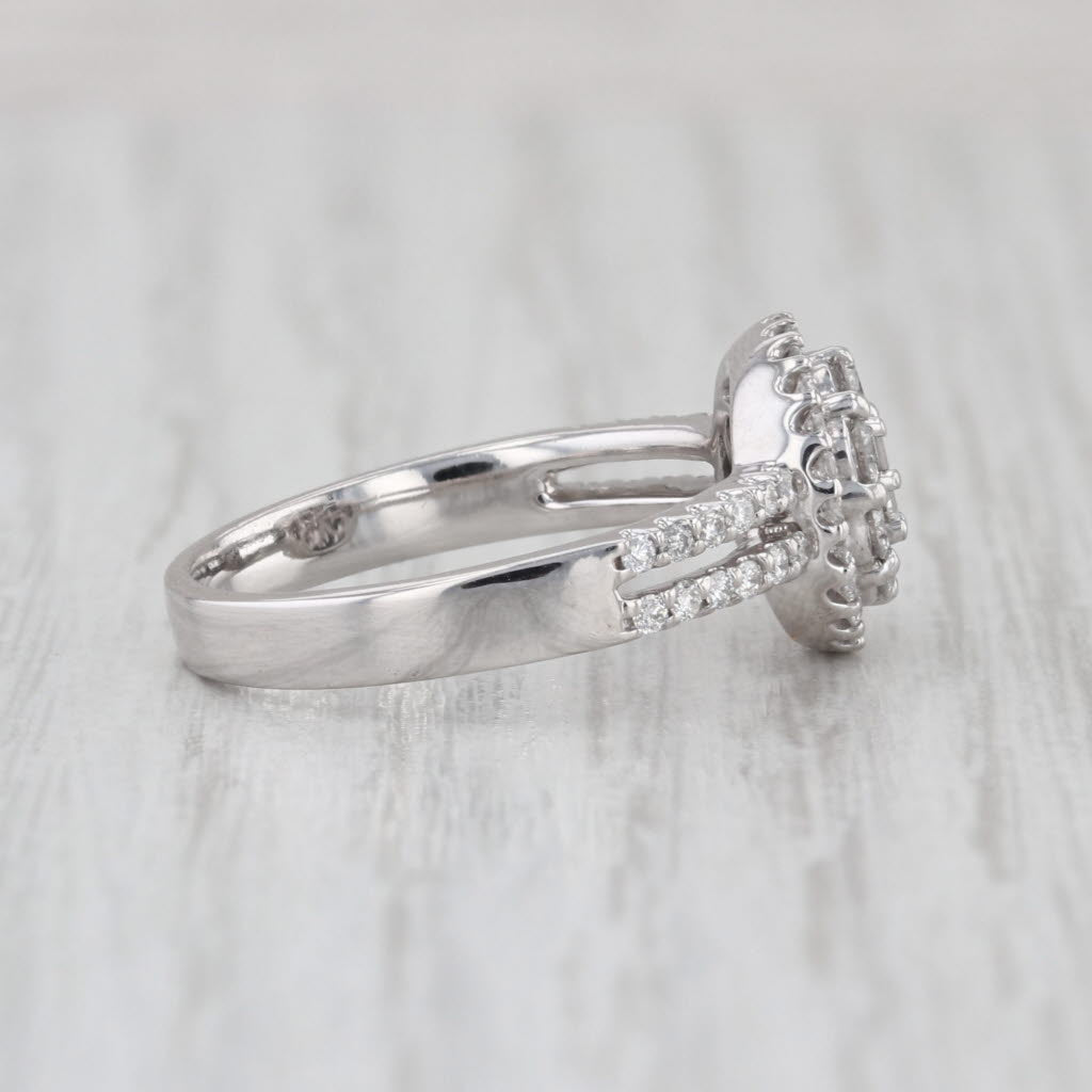 0.68ctw Diamond Cluster Halo Engagement Ring 18k White Gold Size 6.75