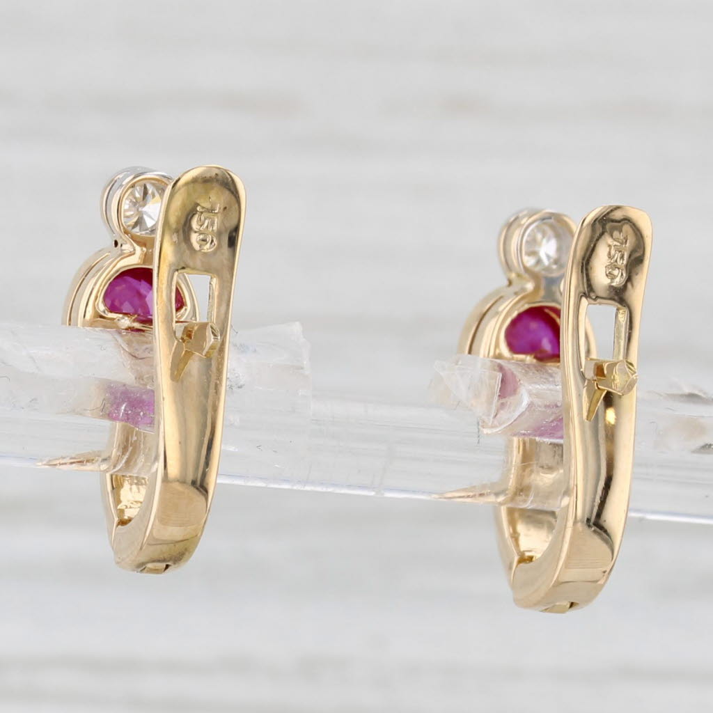 Light Gray 0.72ctw Ruby Diamond J-Hook Earrings 18k Yellow Gold Lever Backs