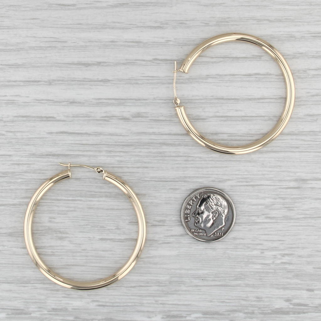 Classic Tube Hoop Earrings 10k Gold Snap Top Posts Round Hoops 38.7 x 2.9 mm