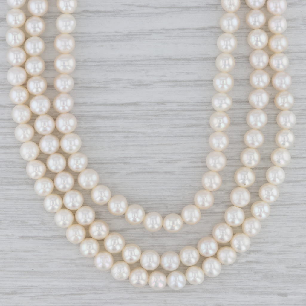 Gray Cultured Pearl Layered 3-Strand Necklace 14k Yellow Gold Clasp 16.25"