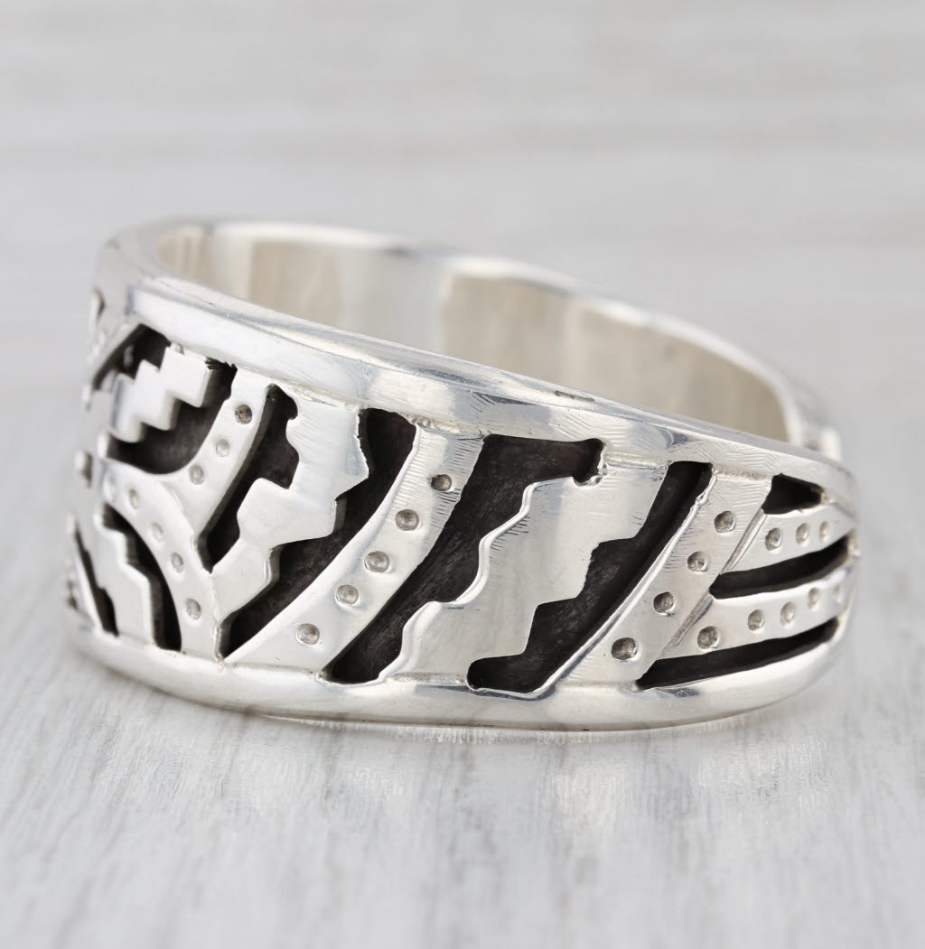 Vintage Tribal Open Work Statement Cuff Bracelet Sterling Silver Taxco Mexico