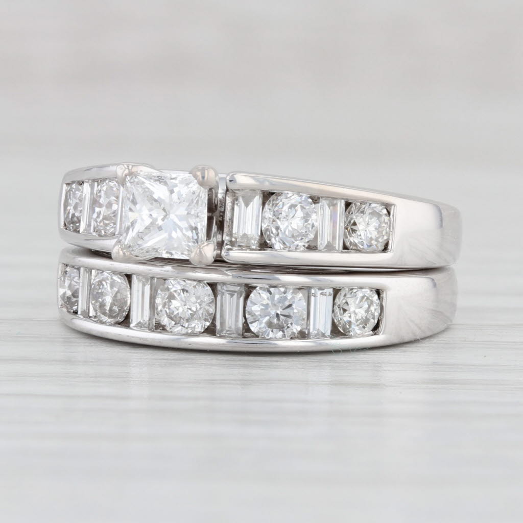 Light Gray 1.53ctw Princess Diamond Engagement Ring Wedding Band Set 14k Gold Size 7