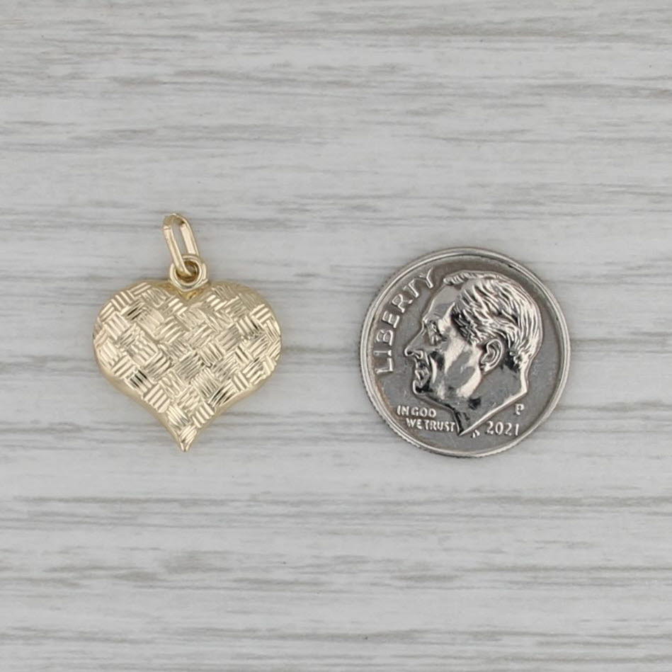 Crosshatch Pattern Puffy Heart Pendant 14k Yellow Gold Small Charm
