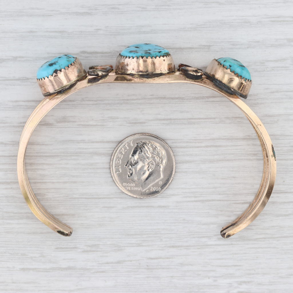 Vintage Native American Turquoise Cuff Bracelet Gold Filled 6.25" Statement