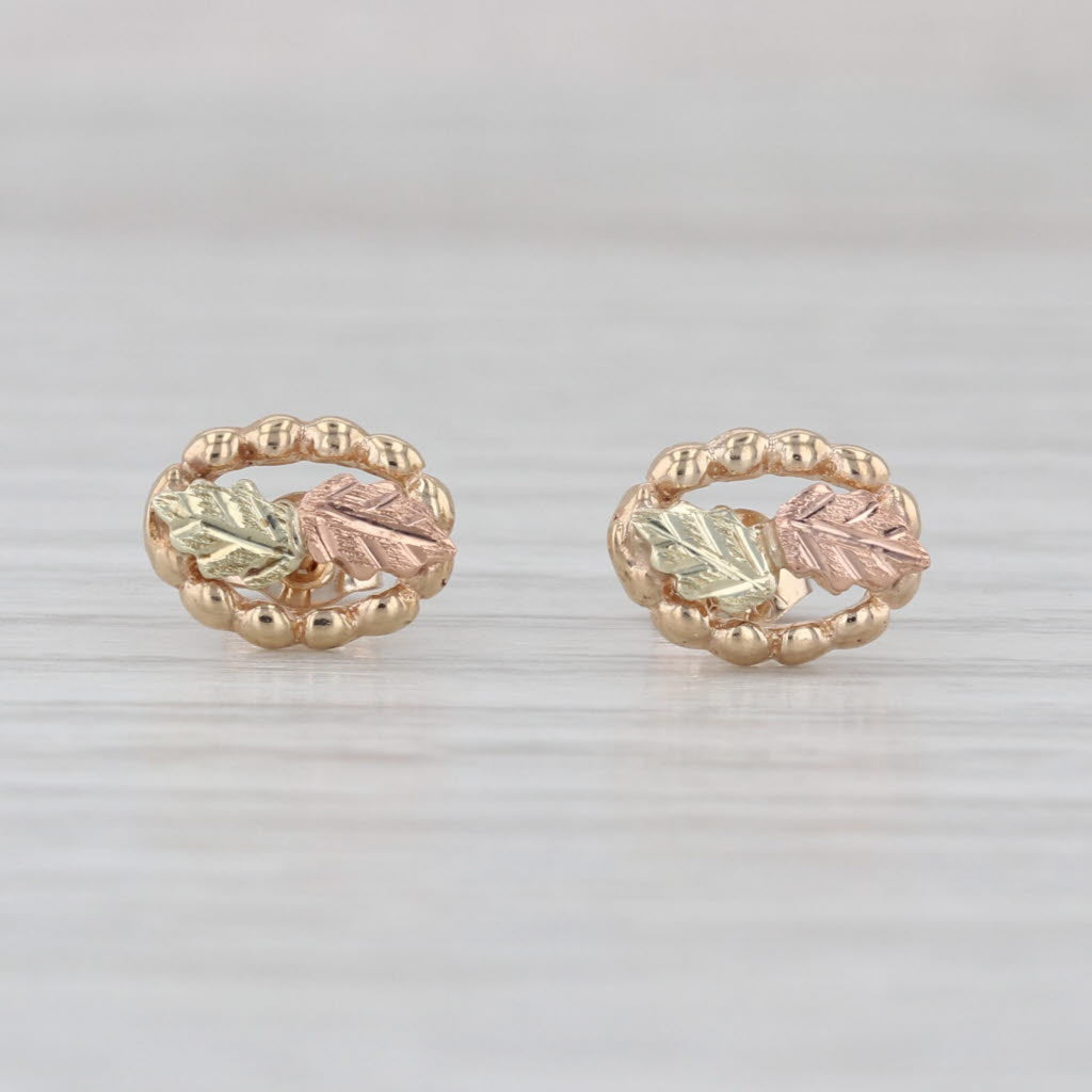 Black Hills Gold Leaf Stud Earrings 10k Yellow Rose Green Gold Small Studs