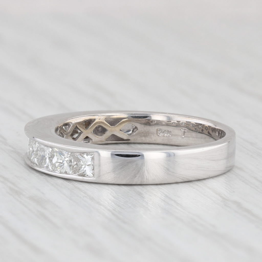 Light Gray 1ctw Diamond Wedding Band 14k White Gold Size 6.75 Bridal Channel Set Princess