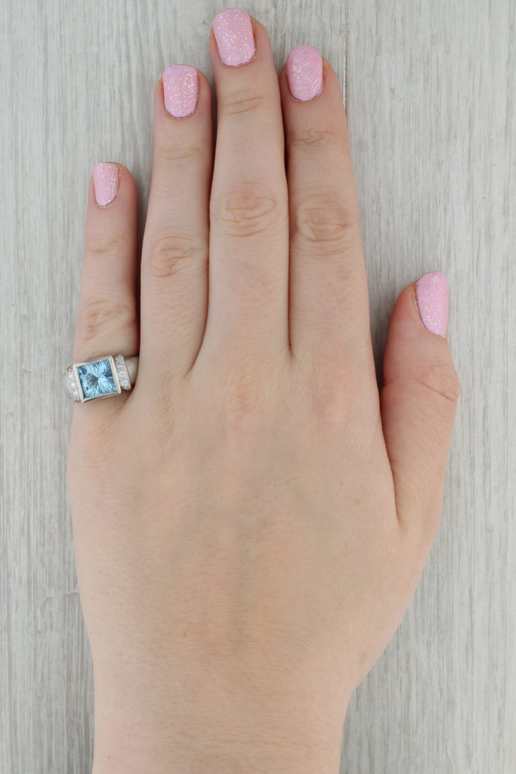 Dark Gray 2.45ctw Aquamarine Diamond Ring Platinum Size 6.75 Brushed Finish