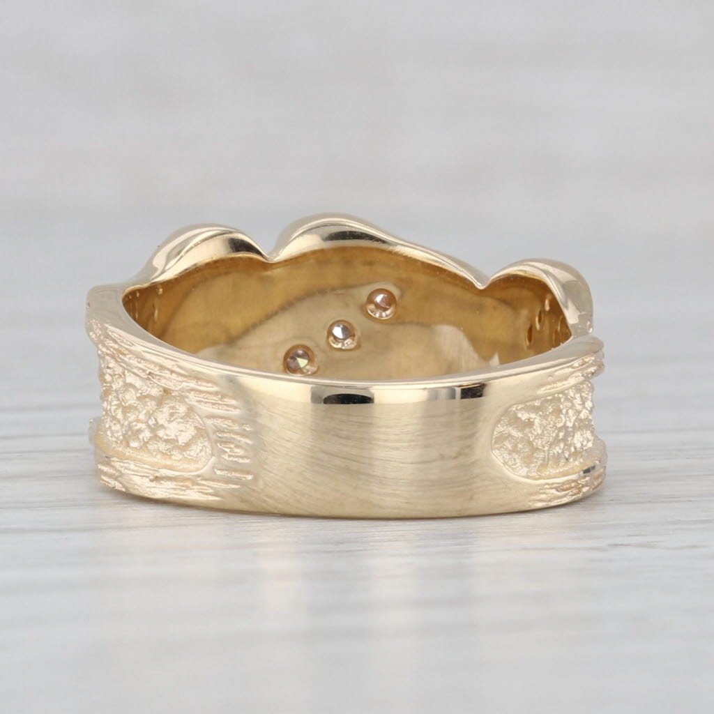 Light Gray Starfire Textured Diamond Bypass Ring 14k Yellow Gold Size 6.5