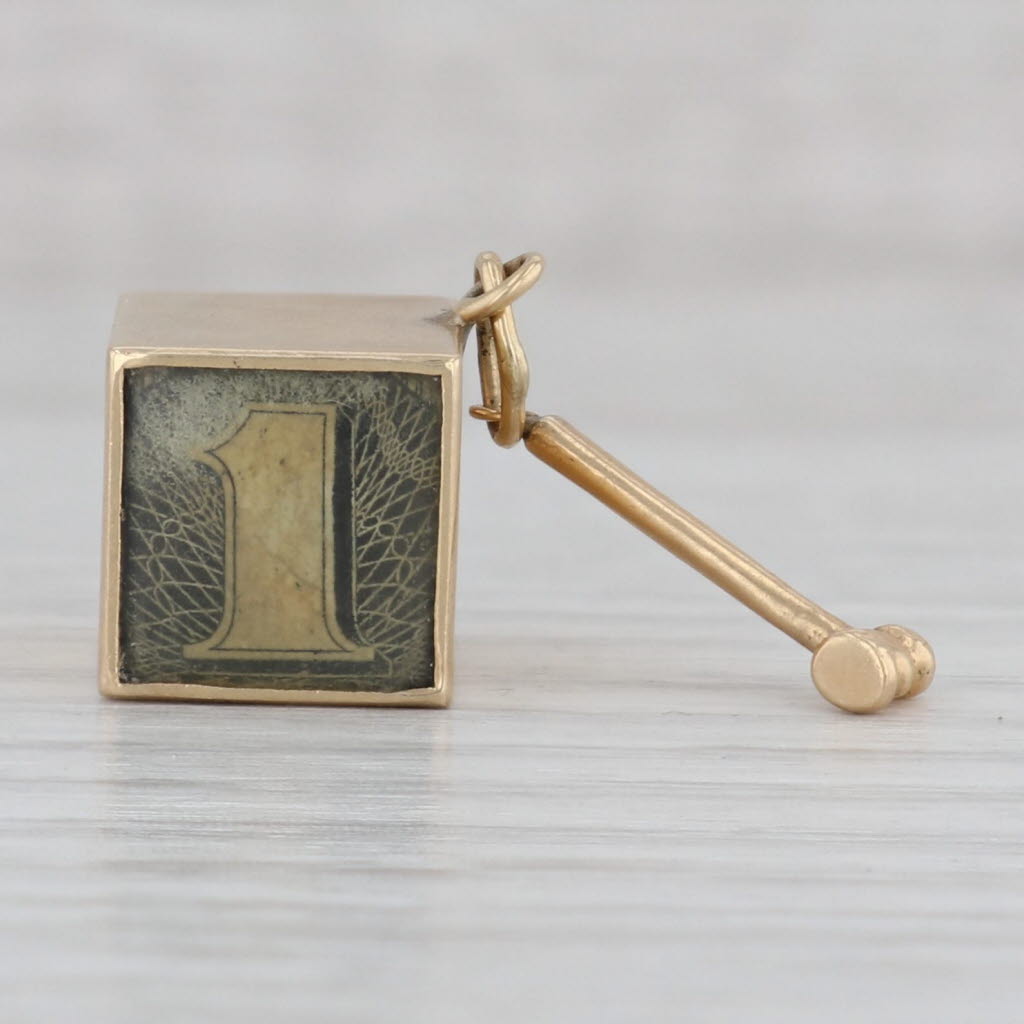 Gray Vintage Emergency Funny Money 1 Dollar Bill Glass Box 14k Yellow Gold