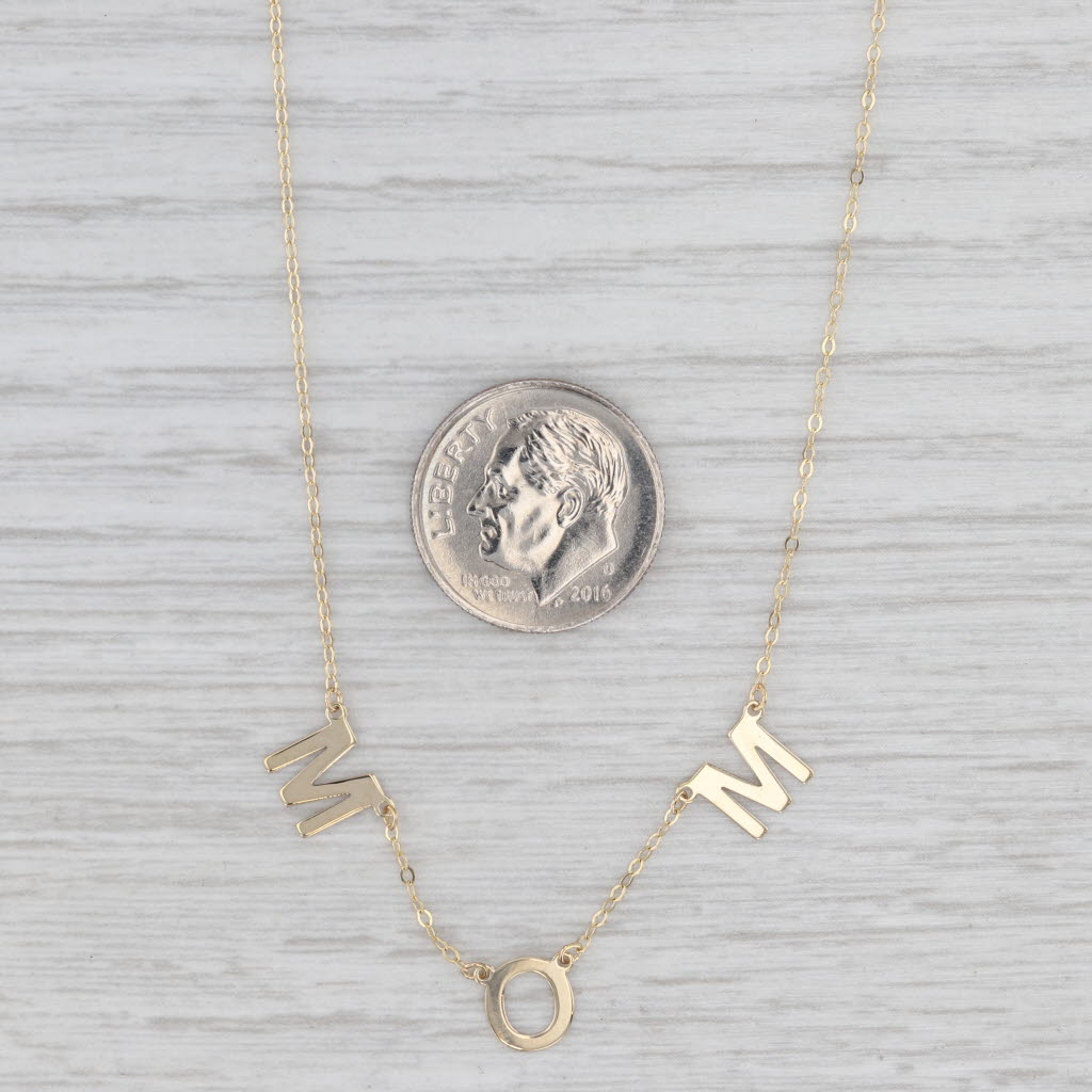 Light Gray New MOM Letters Cable Chain Necklace 14k Yellow Gold 16"-18"