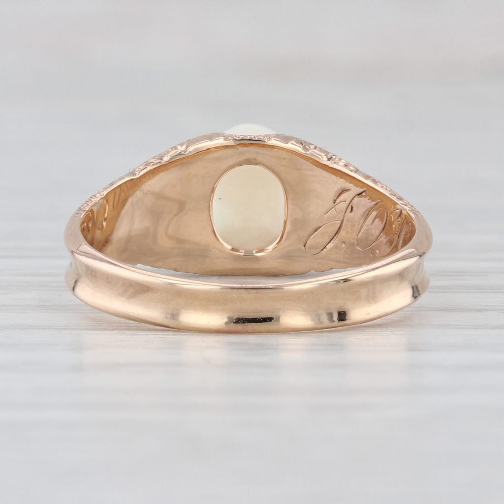 Antique Oval Opal Cabochon Ornate Ring 10k Yellow Gold Size 7.75-8