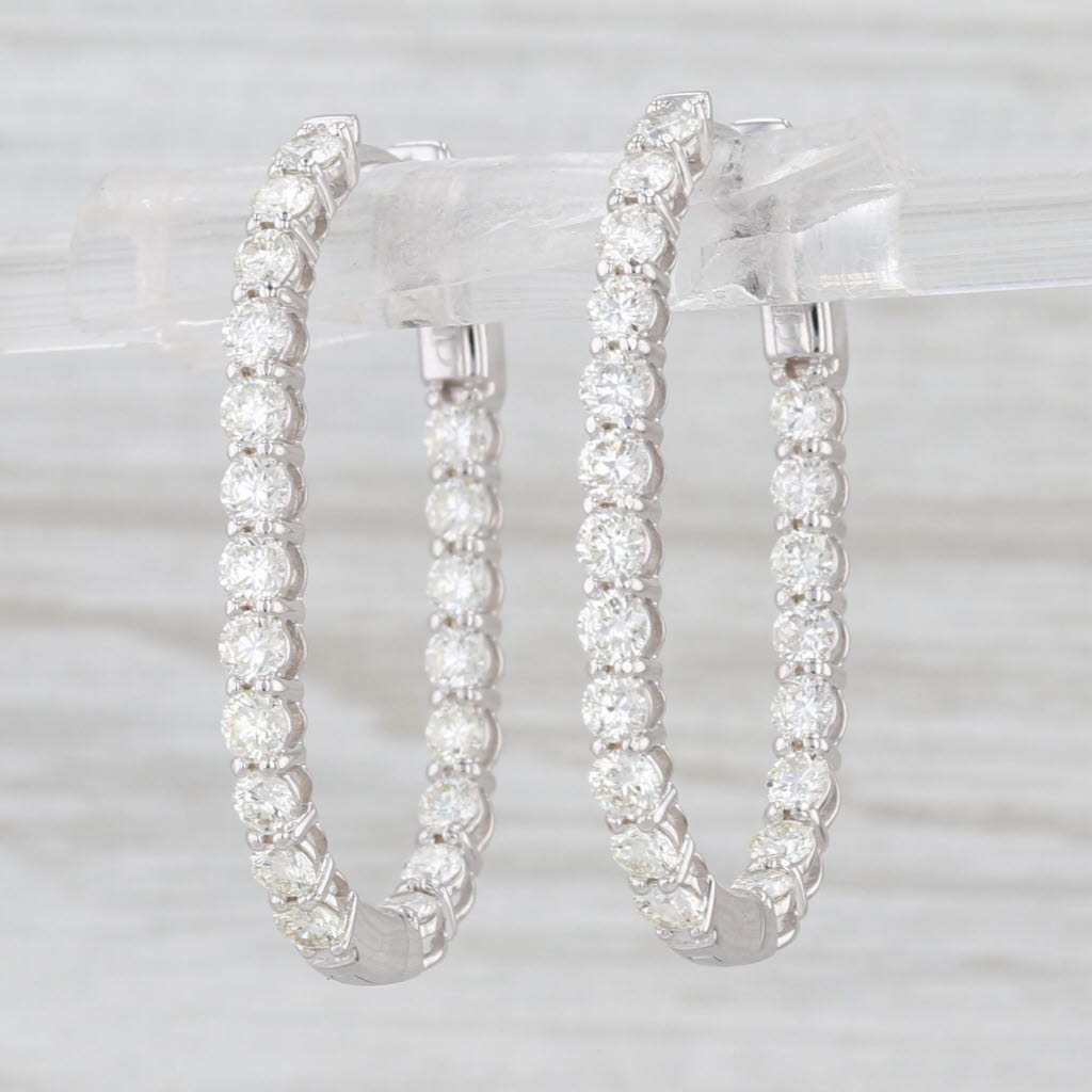 New 2ctw Diamond Inside Out Hoop Earrings 14k White Gold Snap Top Oval Hoops