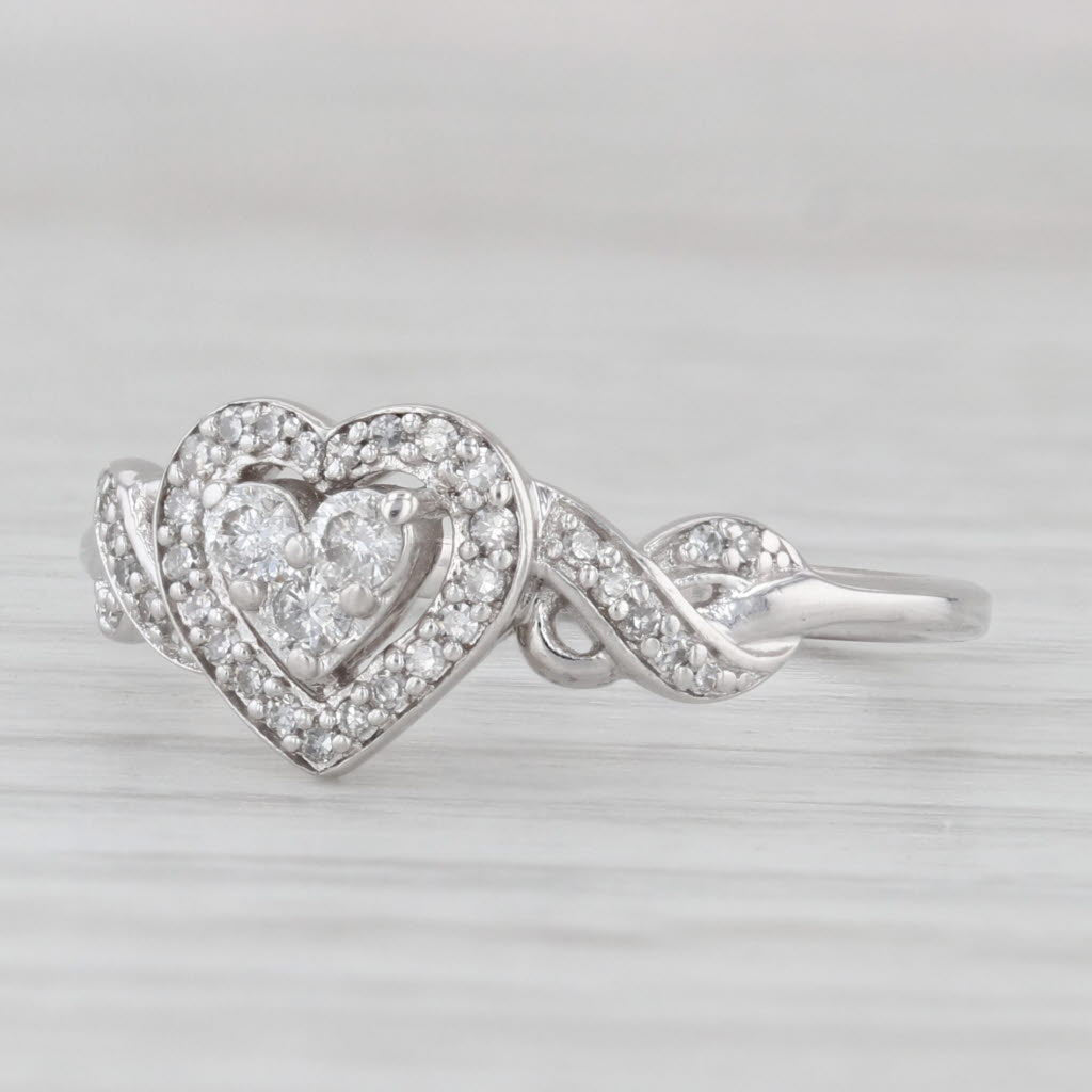 Light Gray 0.20ctw Diamond Heart Halo Promise Engagement Ring 10k White Gold Size 7