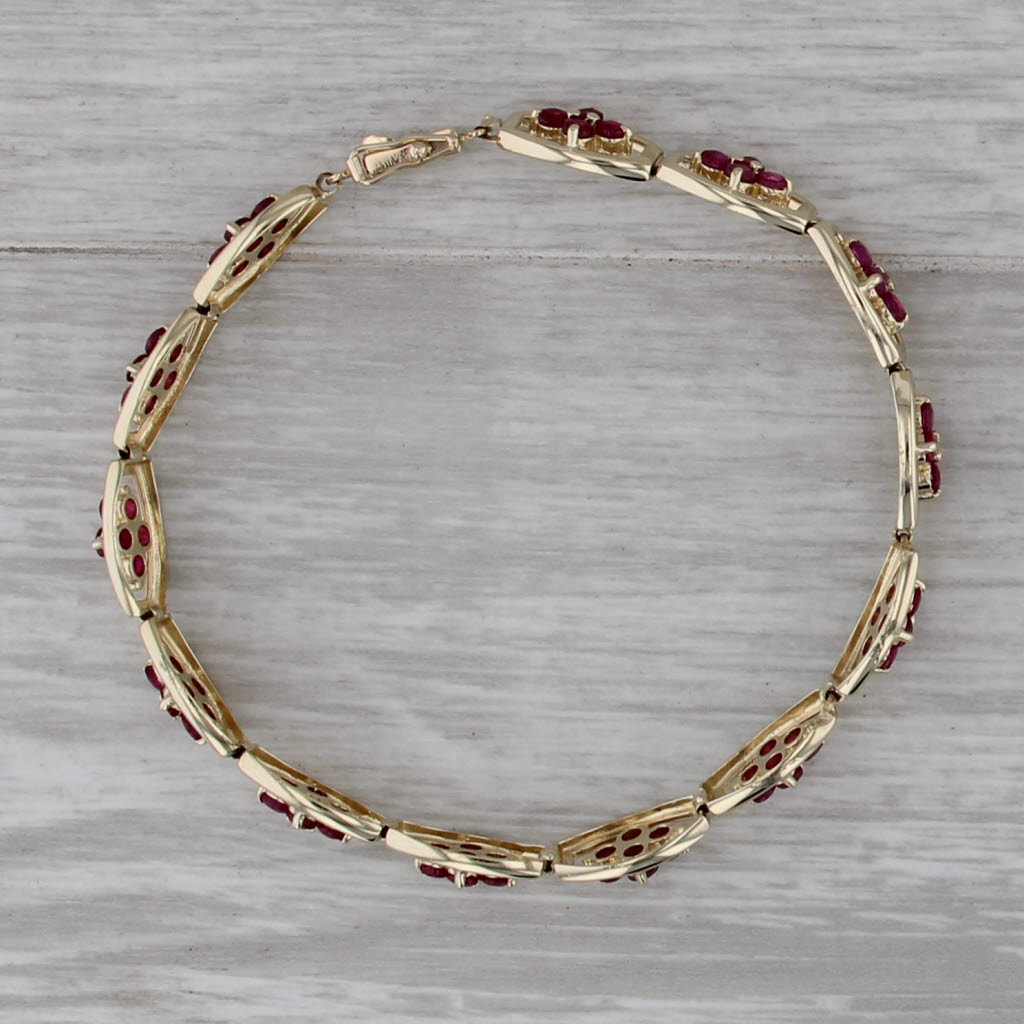 4ctw Ruby Flower Tennis Bracelet 14k Yellow Gold 7.25" 7.5mm
