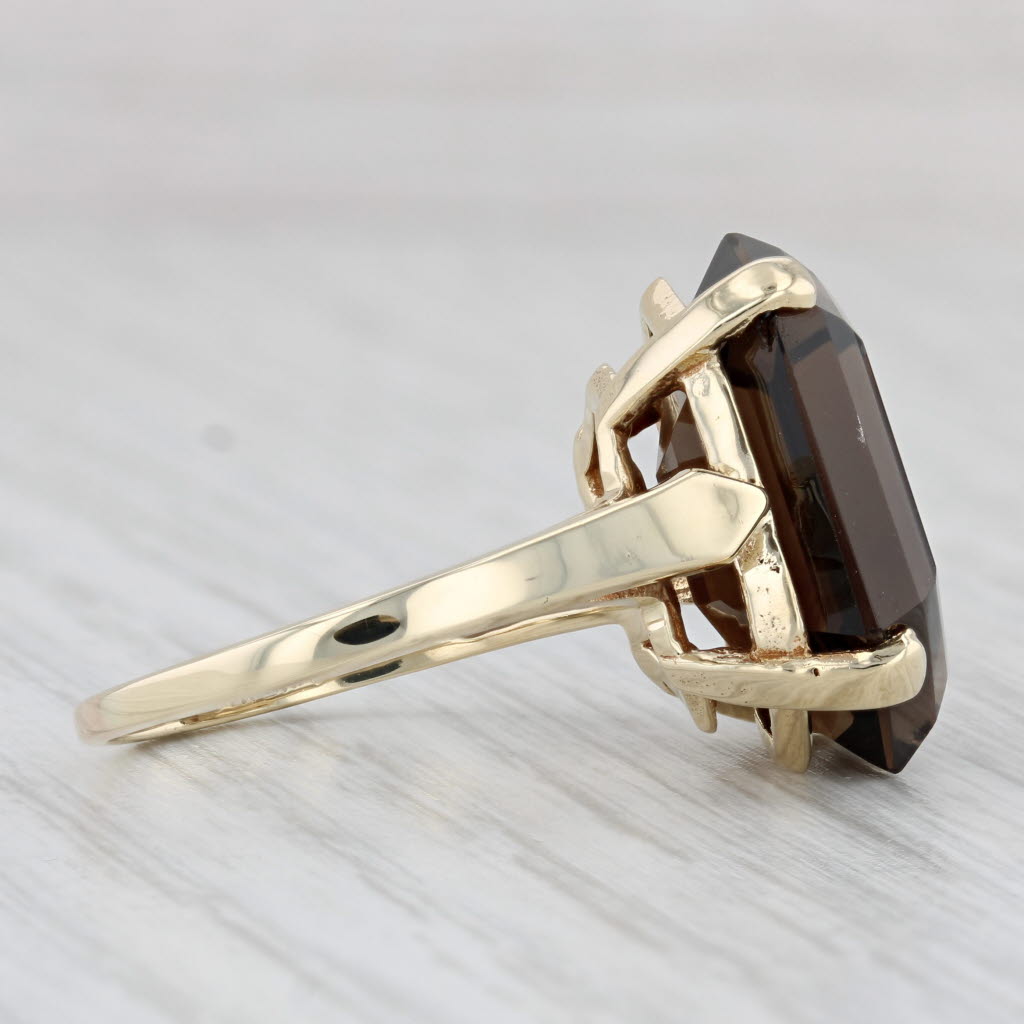 Light Gray 12.25ct Smoky Quartz Solitaire Ring 14k Yellow Gold Size 8.75 Cocktail