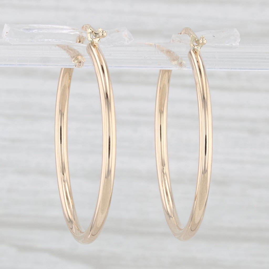Light Gray New Hoop Earrings 14k Yellow Gold Round Hoops Pierced Snap Top 2x 30mm