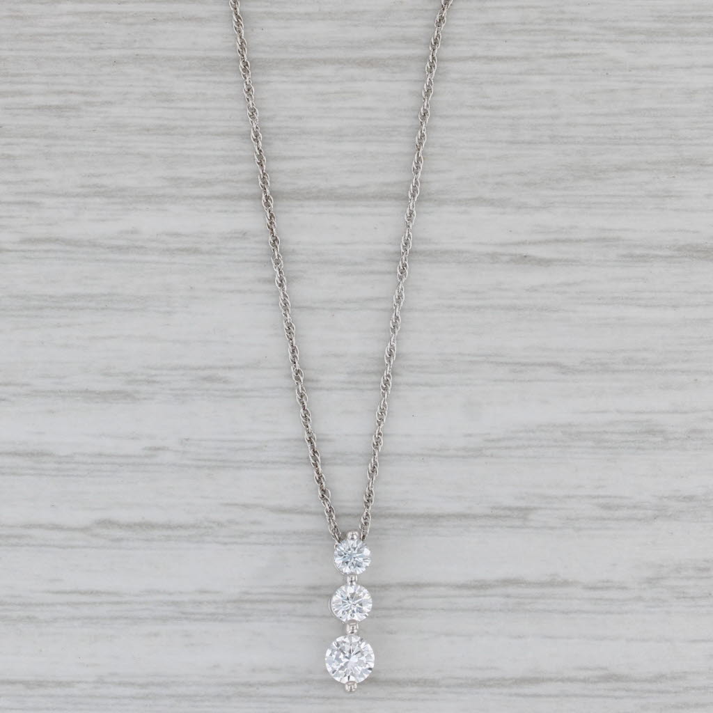 Gray 0.47ctw 3-Stone Diamond Journey Pendant Necklace 14k White Gold 18” Rope Chain