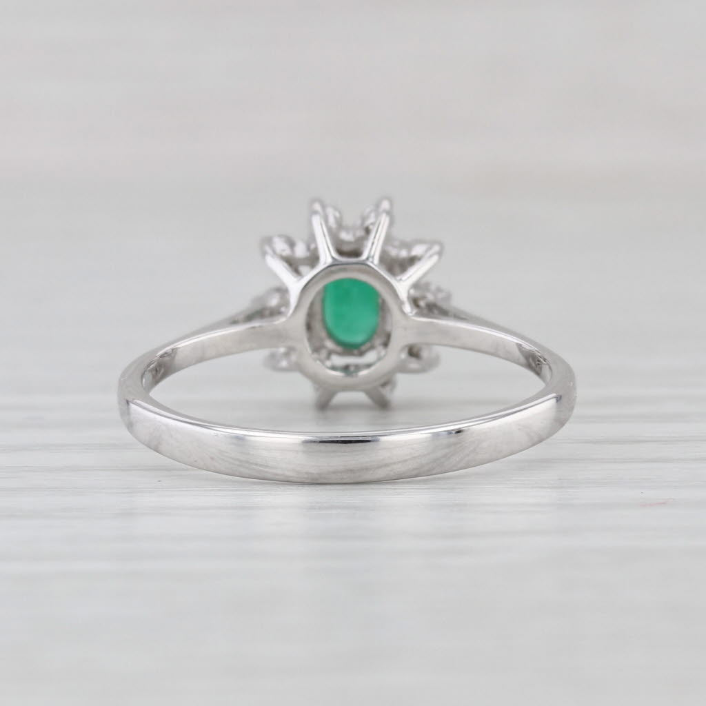 0.65ctw Emerald Diamond Halo Ring 14k White Gold Size 8.5 Cathedral Band