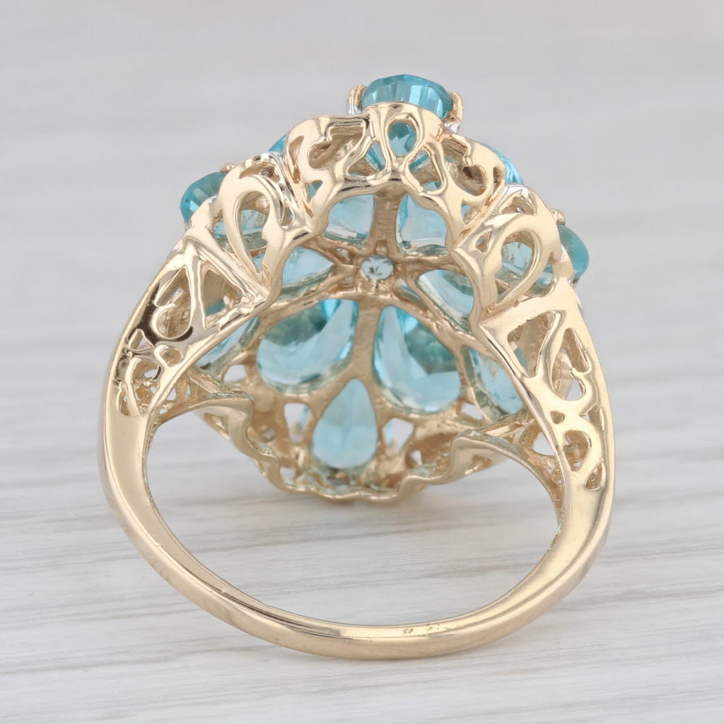 Light Gray 5.83ctw Teal Apatite Diamonds Flower Cluster Ring 14k Yellow Gold Size 7.25