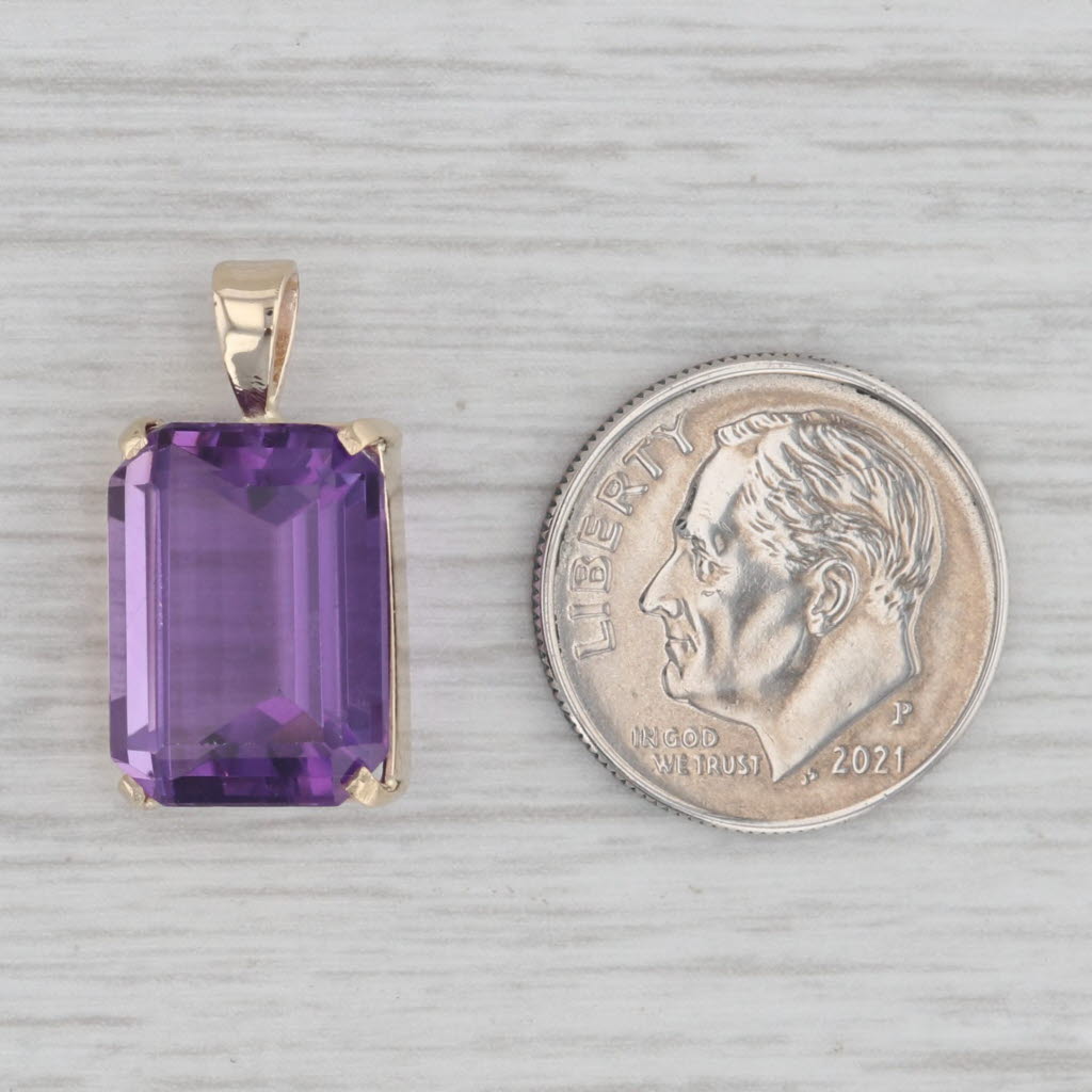 Gray 7.50ct Amethyst Solitaire Pendant 10k Yellow Gold Emerald Cut