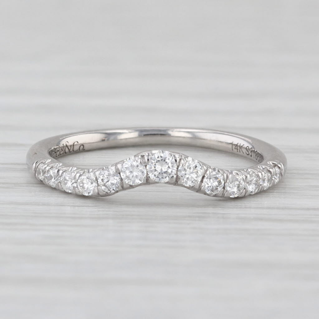 Gabriel Co 0.25ctw Contoured Diamond Wedding Ring 14k White Gold Stackable Band