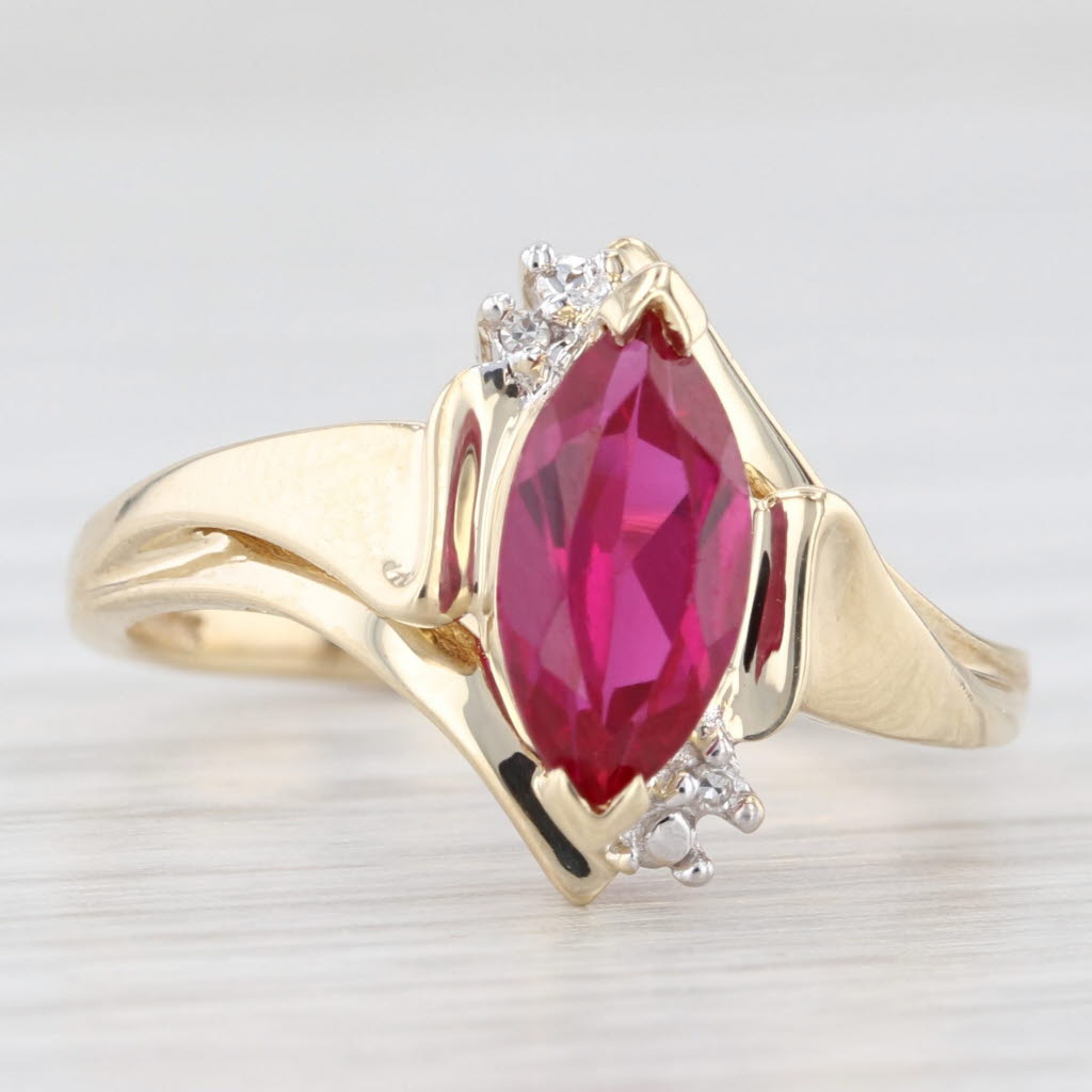 Light Gray 1.40ct Marquise Lab Created Ruby Diamond Ring 10k Yellow Gold Size 7
