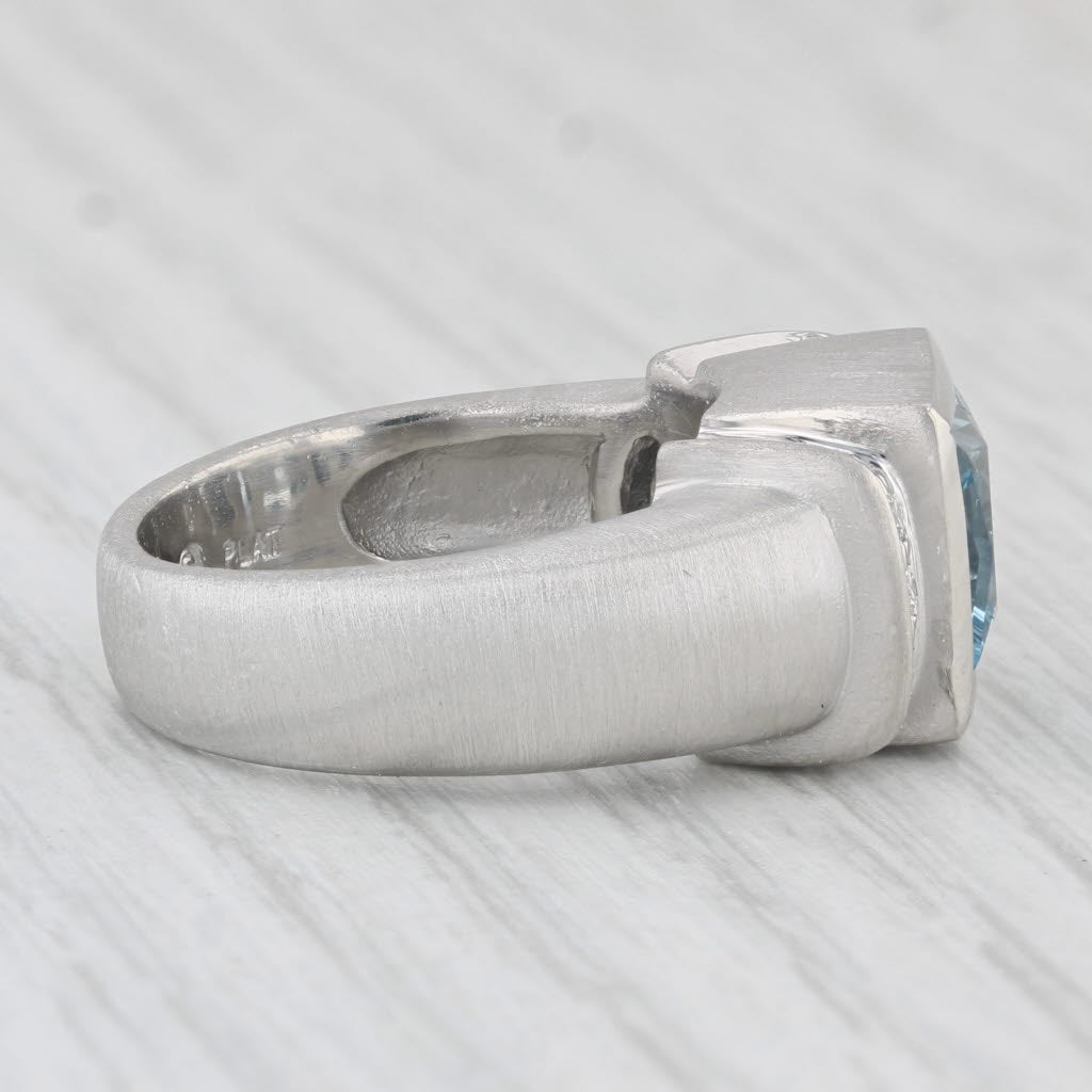 Light Gray 2.45ctw Aquamarine Diamond Ring Platinum Size 6.75 Brushed Finish