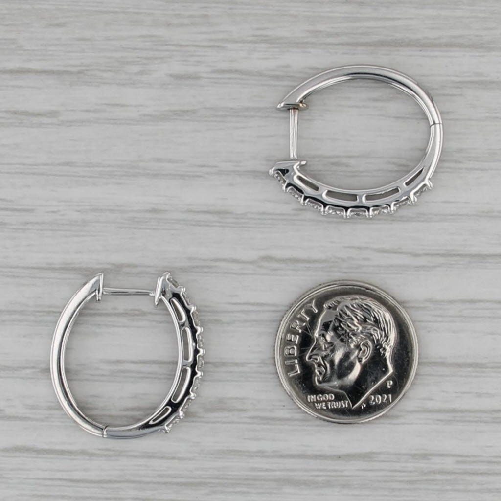 1ctw Diamond Hoop Earrings 14k White Gold Hinged Snap Top Hoops