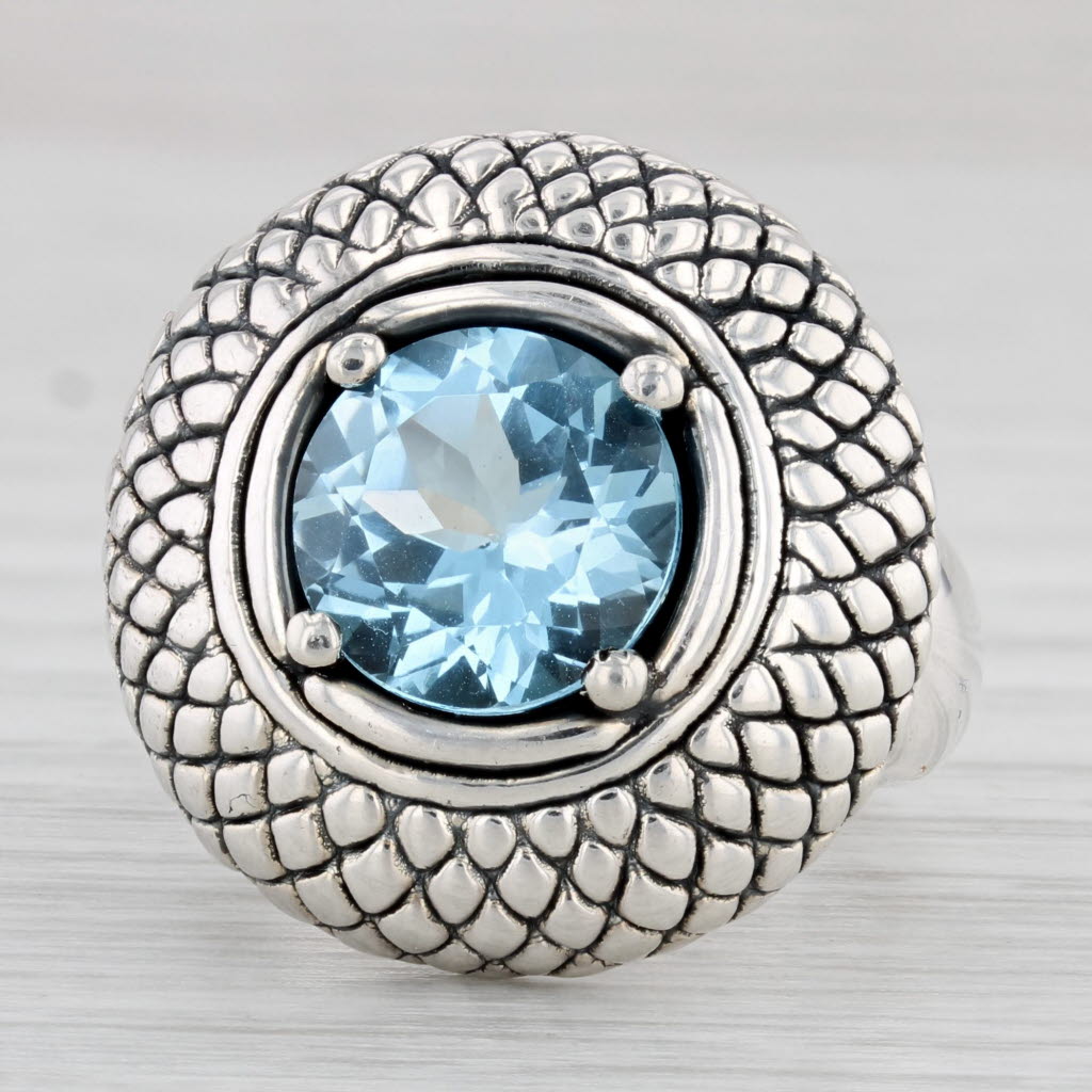 Light Gray 4.10ct Round Blue Topaz Solitaire Ring Sterling Silver Size 6 Statement