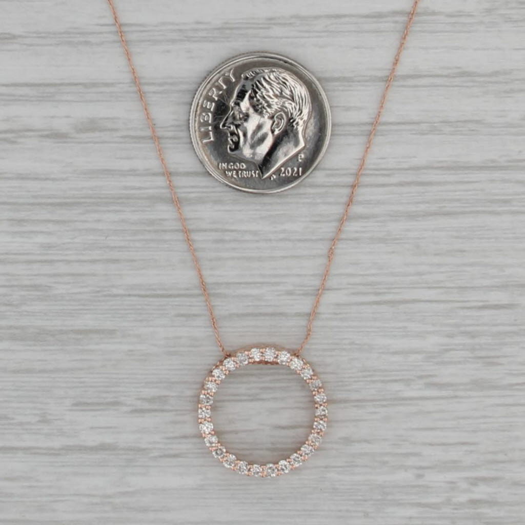 0.40ctw Diamond Eternity Circle Pendant Necklace 10k Rose Gold 18.75-21"