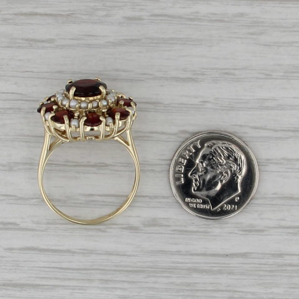 6.50ctw Garnet Seed Pearl Flower Ring 14k Yellow Gold Size 8.5 Cocktail